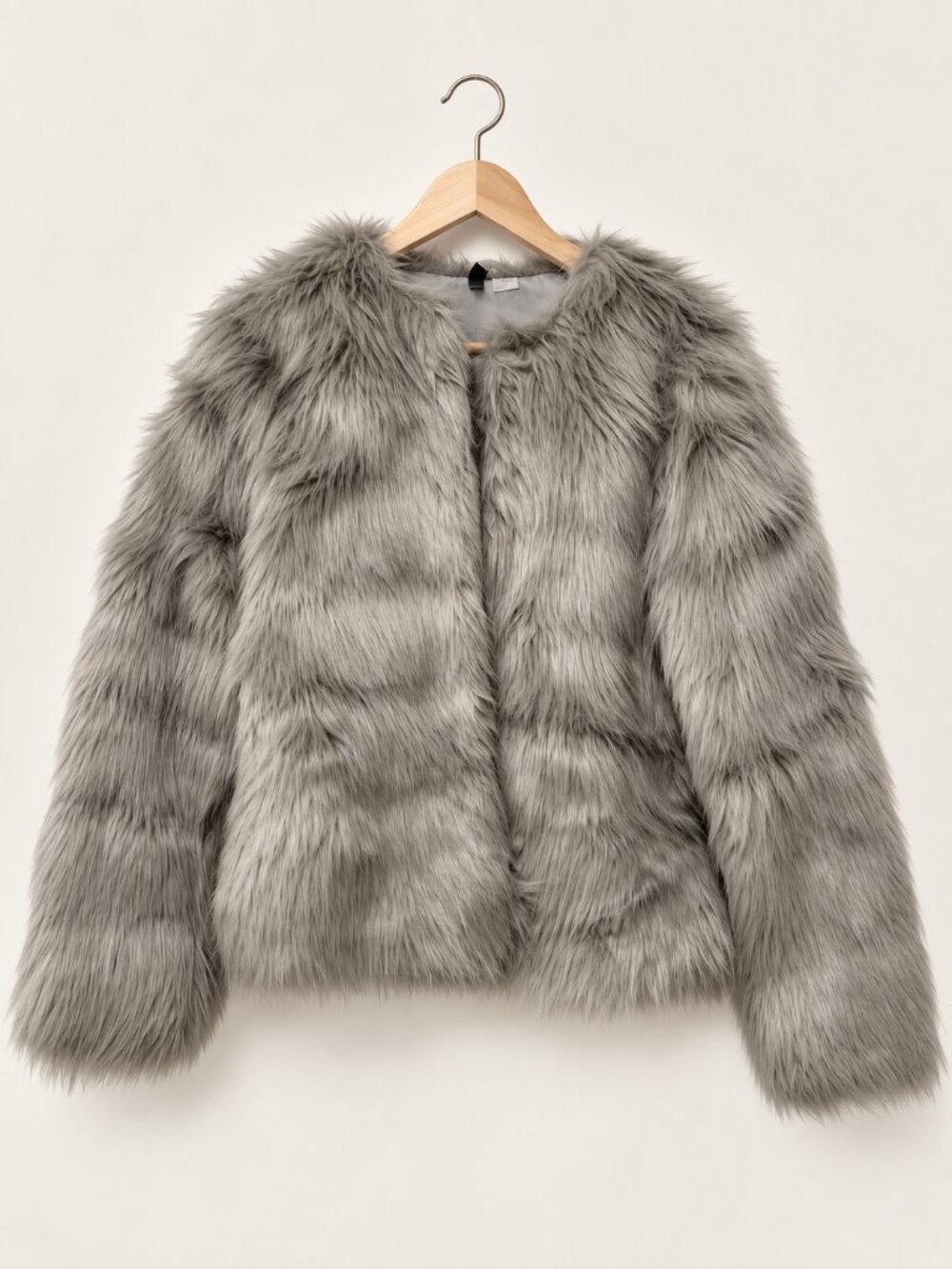 H&M Light Gray Faux Fur Jacket Size M